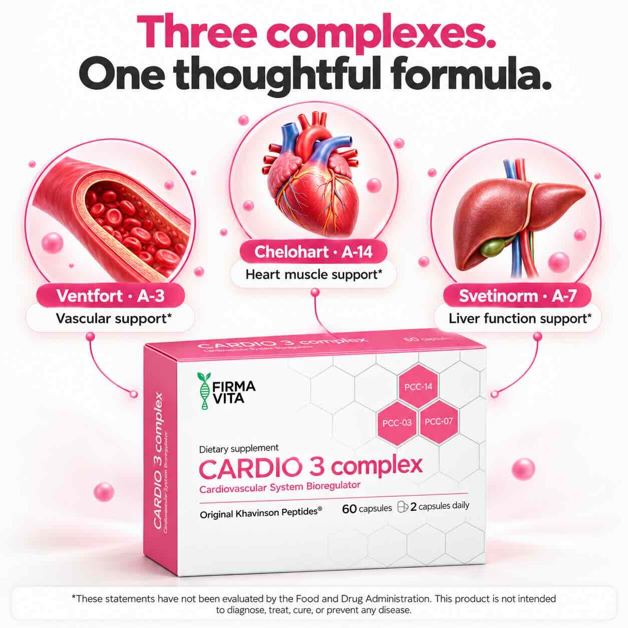 Cardio-3 Cardiovascular & Heart Health Support Peptide Bioregulator Complex, 60 Capsules