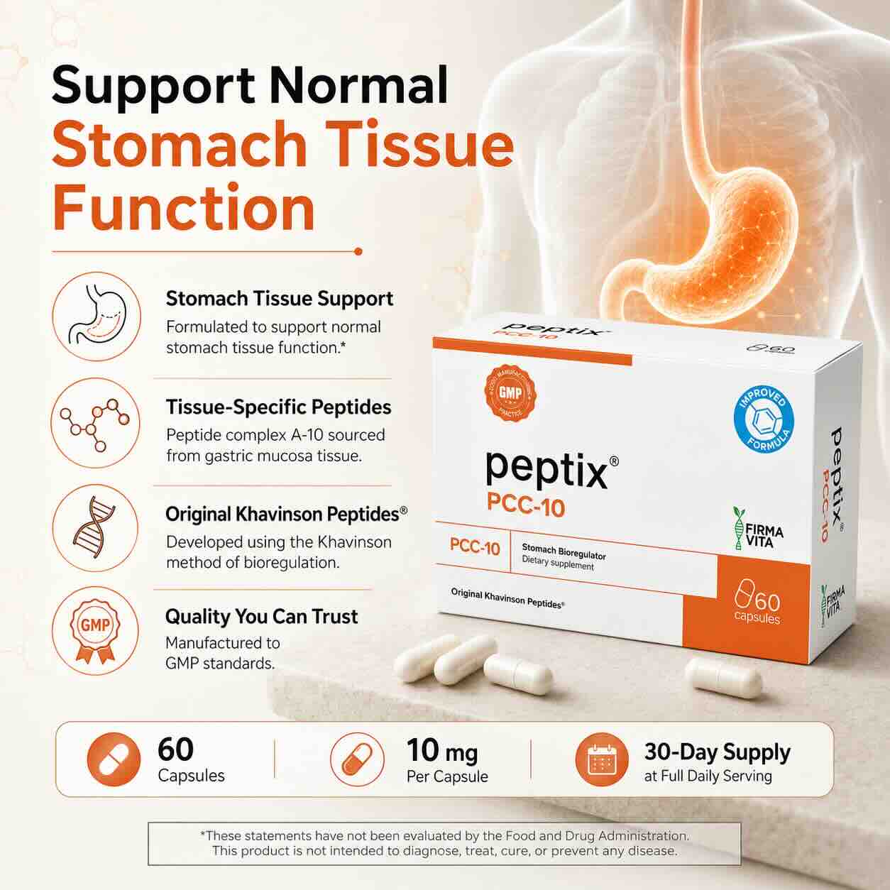 Peptix  A-10 Stomach Peptide Bioregulator with Stamakort