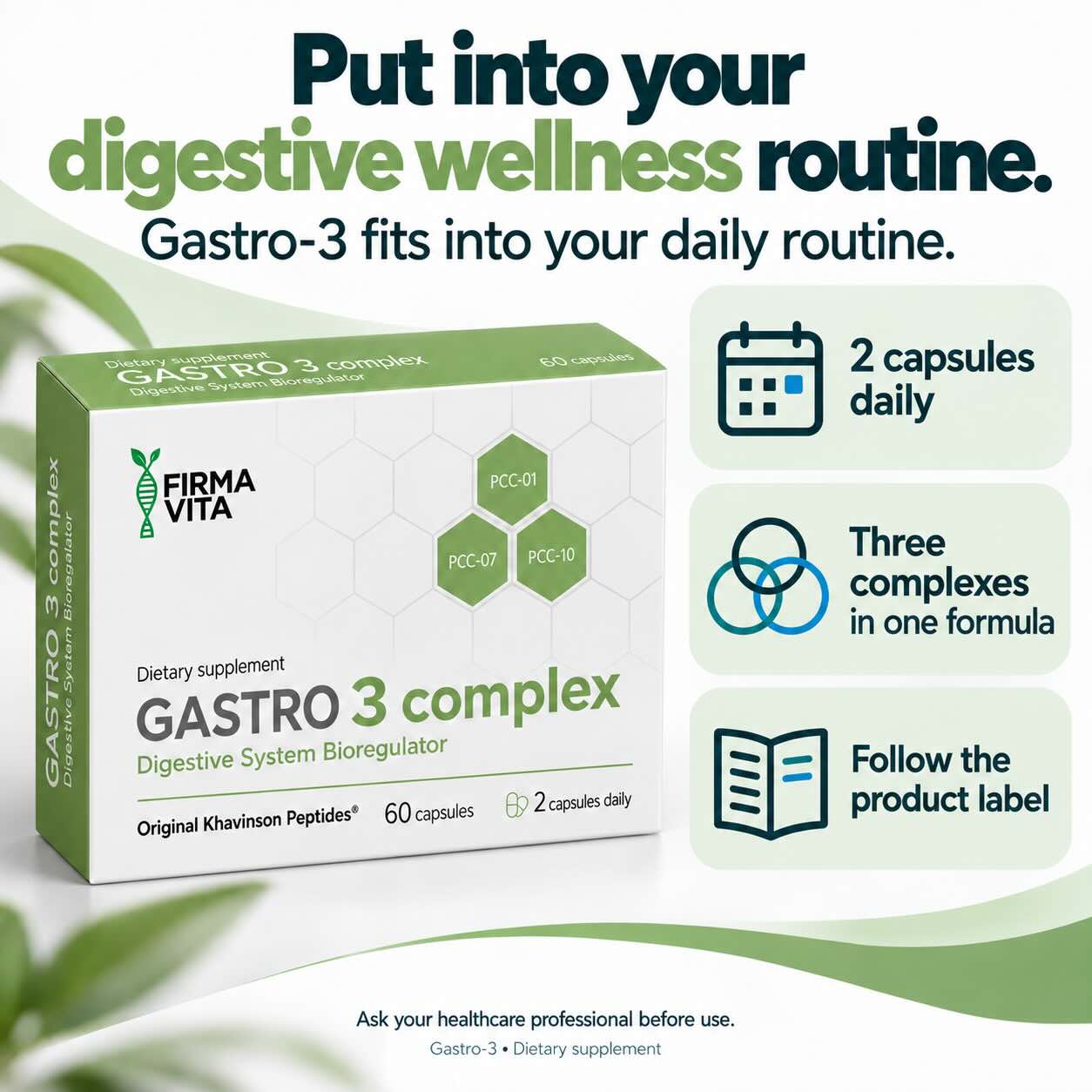 Gastro-3 Digestive & Gut Health Support Peptide Bioregulator Complex, 60 Capsules