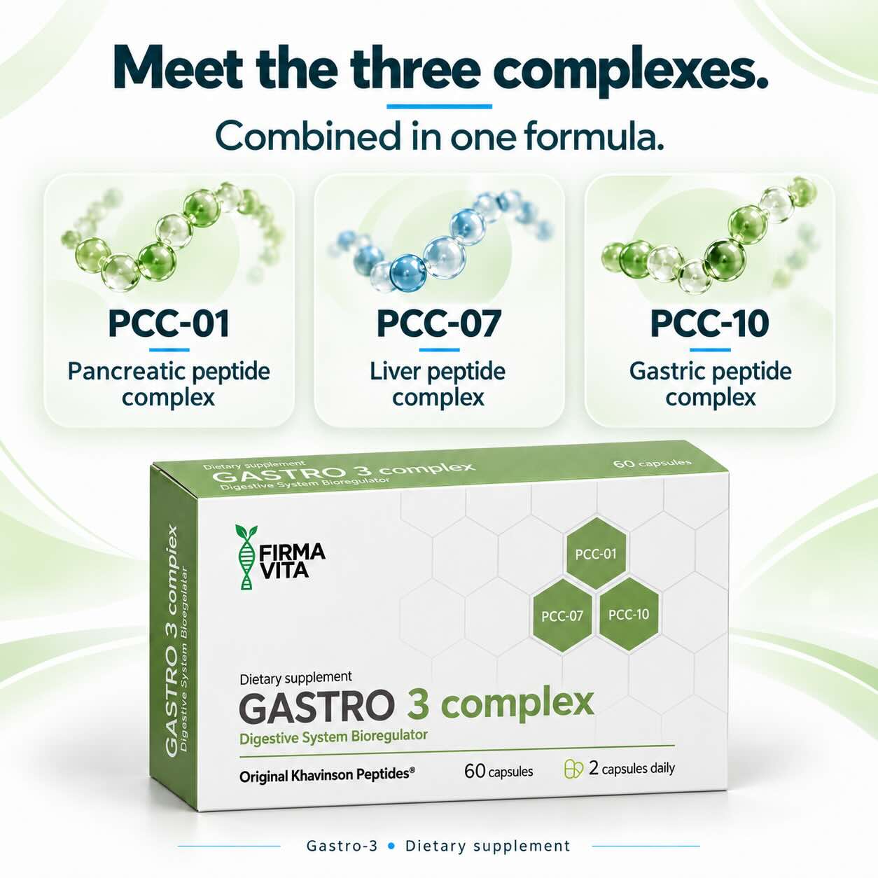 Gastro-3 Digestive & Gut Health Support Peptide Bioregulator Complex, 60 Capsules