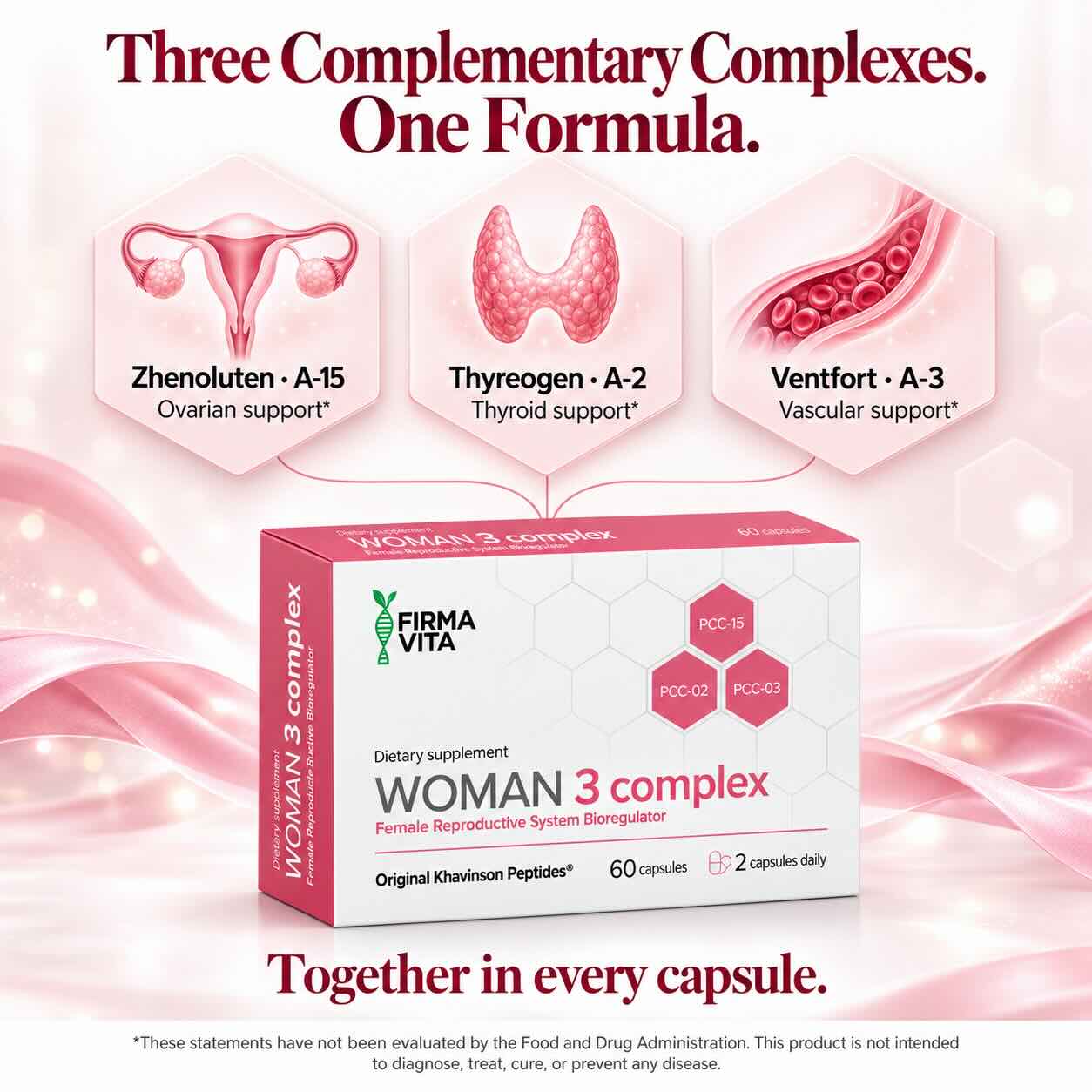 Woman-3 Women's Health & Endocrine Support Peptide Bioregulator Complex, 60 Capsules
