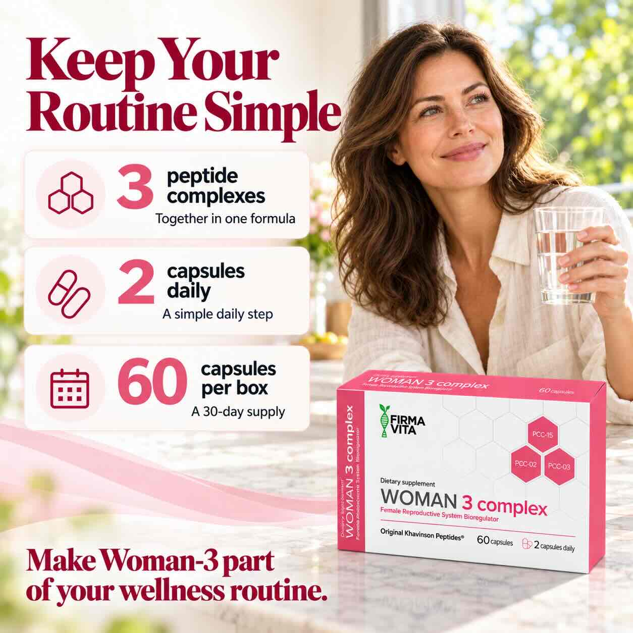 Woman-3 Women's Health & Endocrine Support Peptide Bioregulator Complex, 60 Capsules